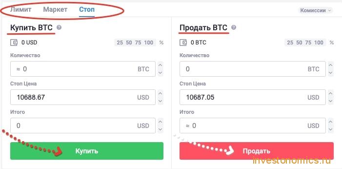 Создать ордер на покупку или продажу