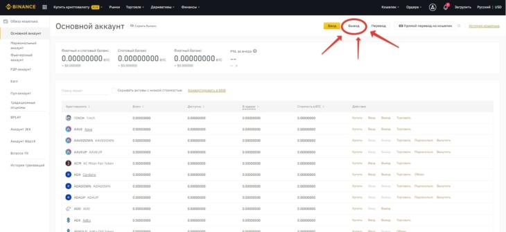 Вывод средств на Бинансе