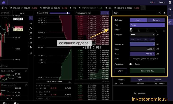 Создание ордера на покупку BTC за USD на Kraken