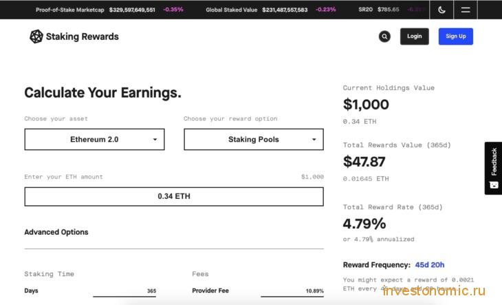 Staking Rewards — сервис для подсчета прибыльности стекинга