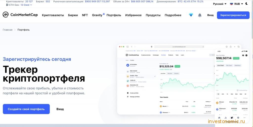 Главная страница Coinmarketcap