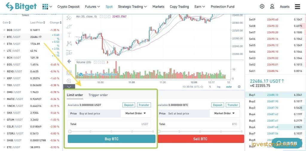 Покупка Биткоина на спотовом рынке Bitget