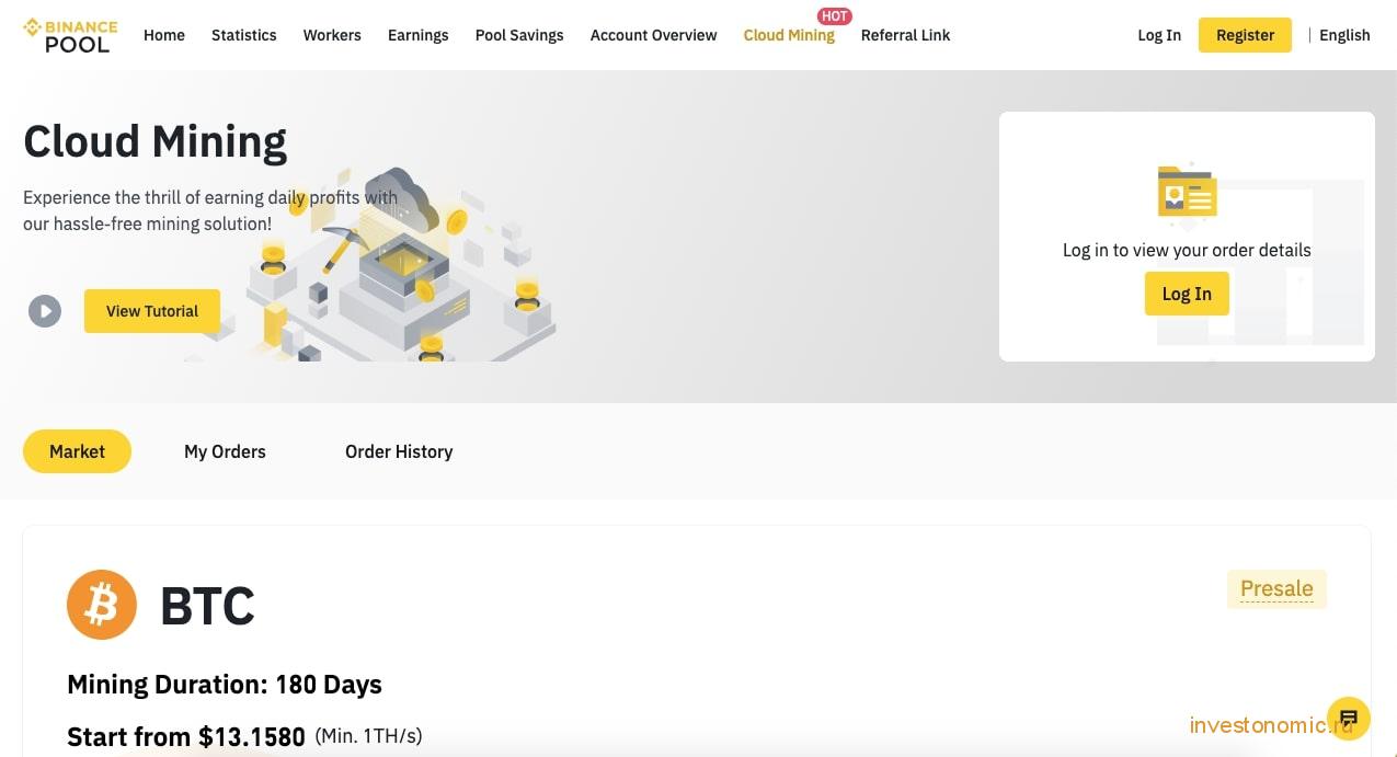 Главная страница Binance Cloud Mining